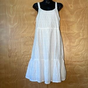 Lucky Brand White Eyelet Midi Dress Tiered Sleeveless Peasant Anthropologie
